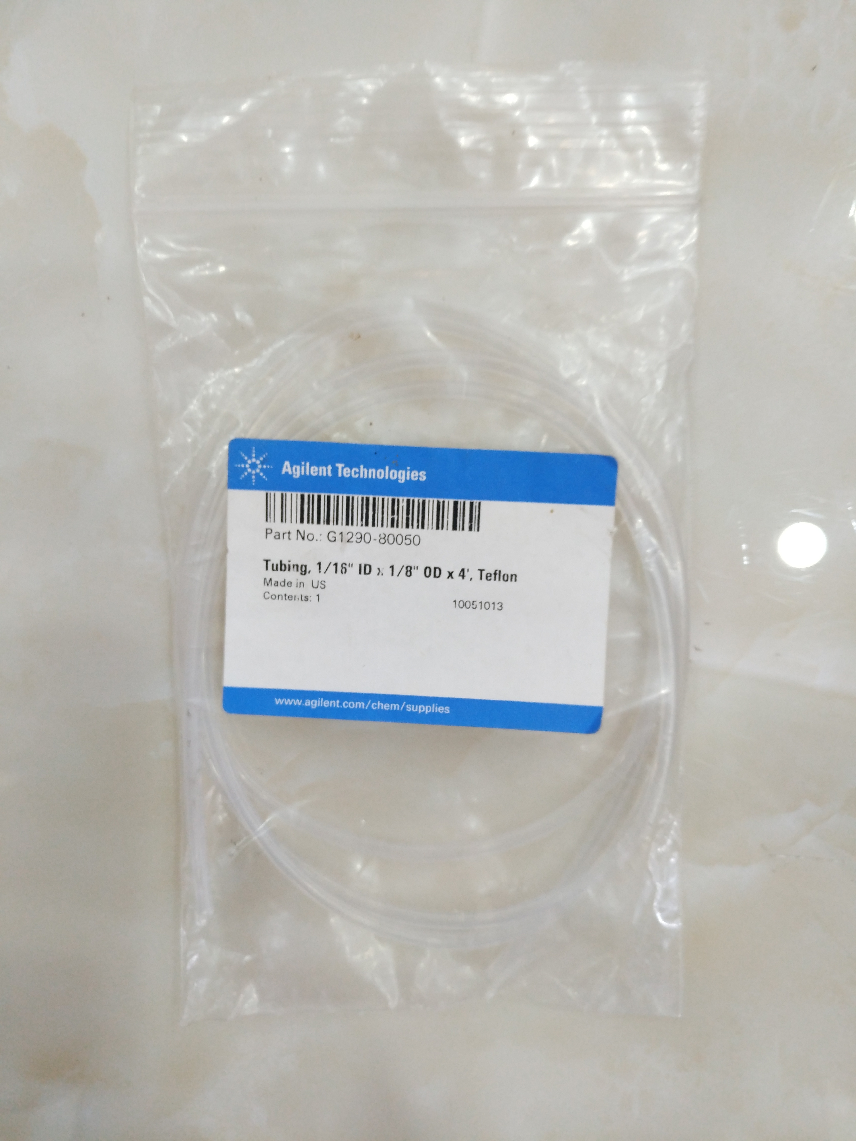 G1290-80050Tubing, 1/16 in ID x 1/8 in OD x 4 ft, PTFE, used with series G1888A headspace sampler systems